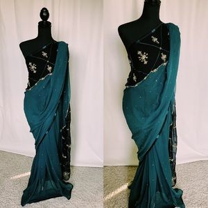 Black/Teal Green Saree